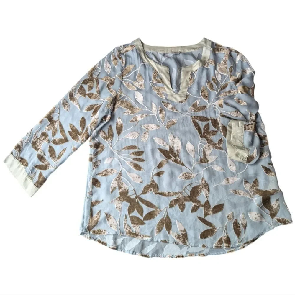 Nile (Swiss Brand) Silk Floral Burnout Velvet  Grey Blue Size M - Picture 10 of 14